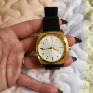 Nixon Women's Time Teller Watch - Gold with White Face and Black Leather Strap